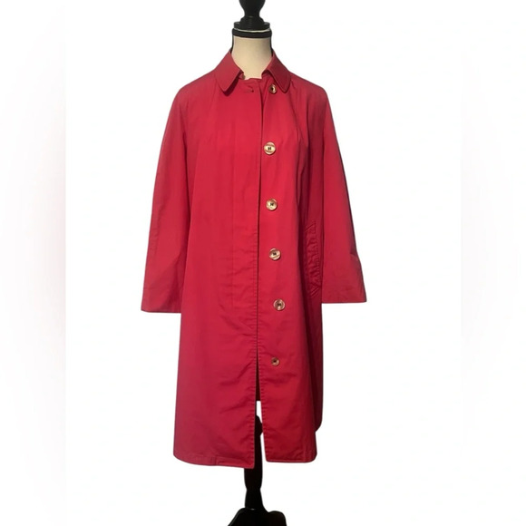 London Fog Jackets & Blazers - Vintage London Fog  Maincoats Women’s hot pink trench coat size 8P extra buttons